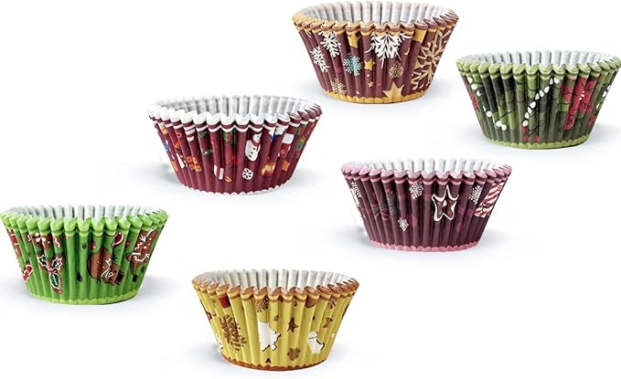 qiqee Christmas Cupcake Liners Muffin Liners for Graduation 300-Count 6 Original Design Christmas Gingerbread Man No Smell, Food Grade Baking Cups Paper(Small Size)