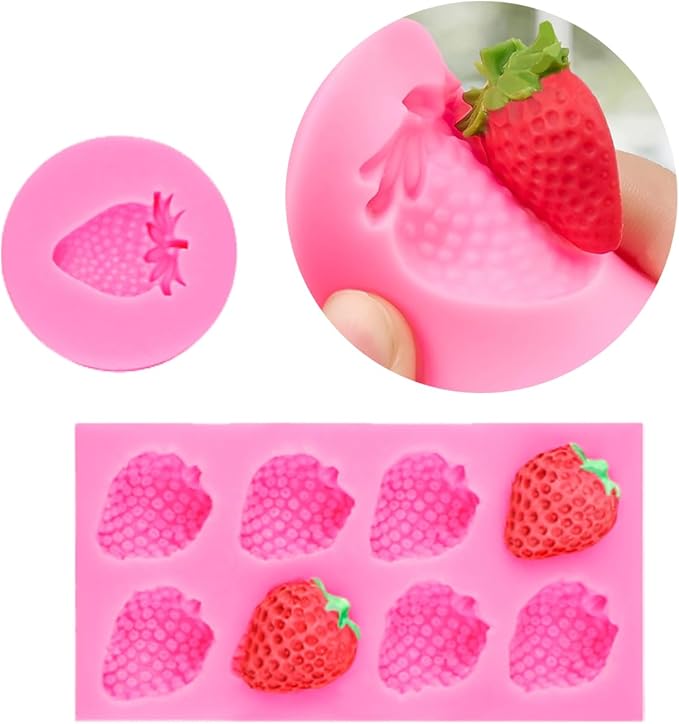 5PCS Pink Baking Silicone Moldlings 105.7/55/53/51mm Modeling Decoration Tool for Making Flower and Strawberry Shape Food