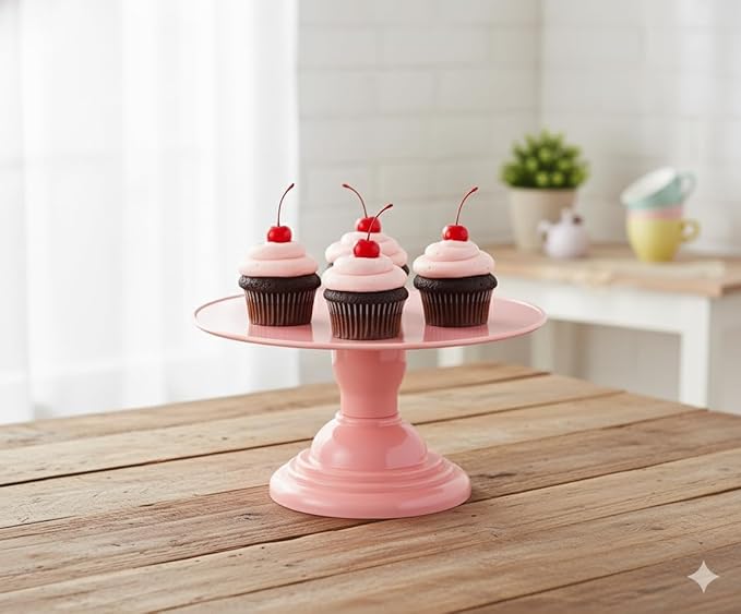 Mirandinha Store - Tall Plastic Round Baby Pink Cake Stand for Wedding, Birthday Party, Graduation, Celebration - Cupcake Stand, Cake Holder, Candy Display, Dessert Tray 4 Heights Adjustable