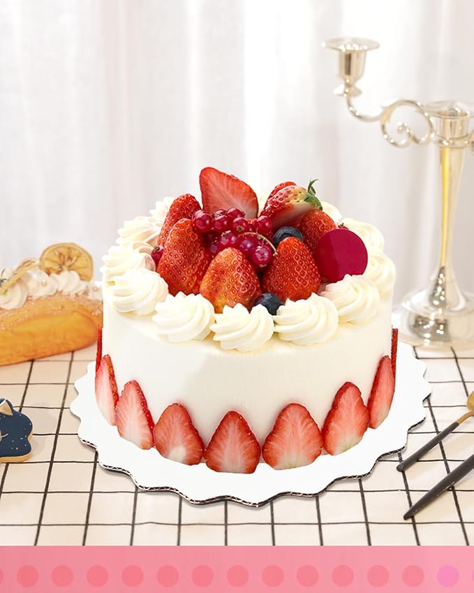 qiqee Wave Cake Boards Round Circles Rounds Base Cake Plate(Thinner But Stronger)White 6 Inch 50-Packs