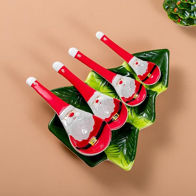 Ceramic Christmas Measuring Spoons Set β 4-Piece Santa Claus Ceramic Spoons for Holiday Baking β Includes 1 Tbsp, 1 tsp, 1/2 tsp, 1/4 tsp β Festive Kitchen Gift for Christmas Decor