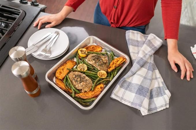 Old Tjikko Quarter Sheet Pan 14.2'' x 11'', 304 Stainless Steel Cookie Sheet Tray, Nonstick Baking Pan for Oven, Toaster, Cookie and Roasting, Dishwasher Safe & Rust Resistant