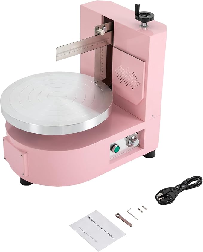 Cake Decorating Coating Machine, 80W Auto Cream Spreading Machine, Cake Cream Smooth Coating Decoration Machines with Adjustable Speed for 4-12 Inch Cakes Dessert Shops (Pink)