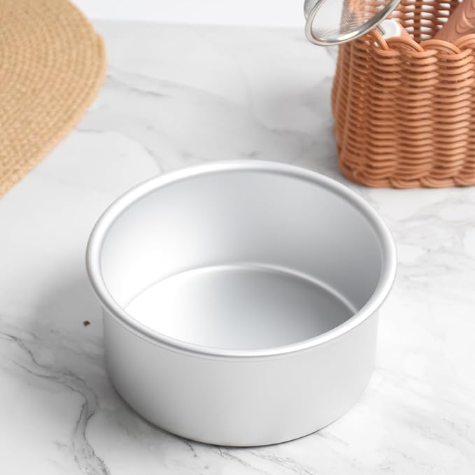 Aluminum smash cake 6×3 inch round Cake Pan,anodized aluminum cake pans,layer cake pan, baking pan For birthday cake, party Silver (6×3 round Cake Pan)