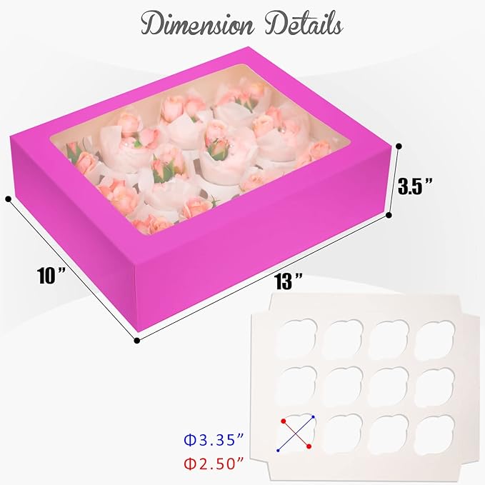 12 Cupcake Containers 10-Packs Roland Cupcake Box Cupcakes Carrier, 12 Cupcake Boxes with Window 13"x10"x3.5"(Auto-pop up)