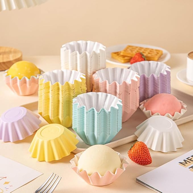 100 PCS Baking Cups Cupcake Liner Flared Brioche Standard Muffin Wrappers Greaseproof Coated Paper Cup for Wedding Birthday Holiday Party or Baby Shower (Mix Colors)