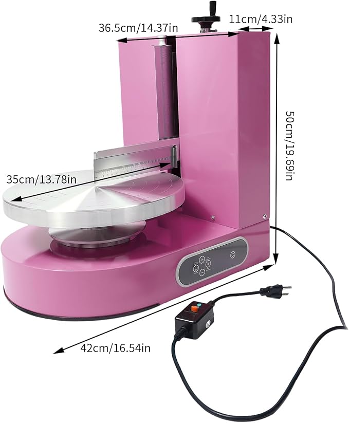 Cake Decorating Machine, 4-12 inch Cake Cream Spreading Coating Smearing Machine Cream Smooth Coating Decoration with Adjustable Spatula Turntable for Cake Shops, Dessert Shops (Pink)