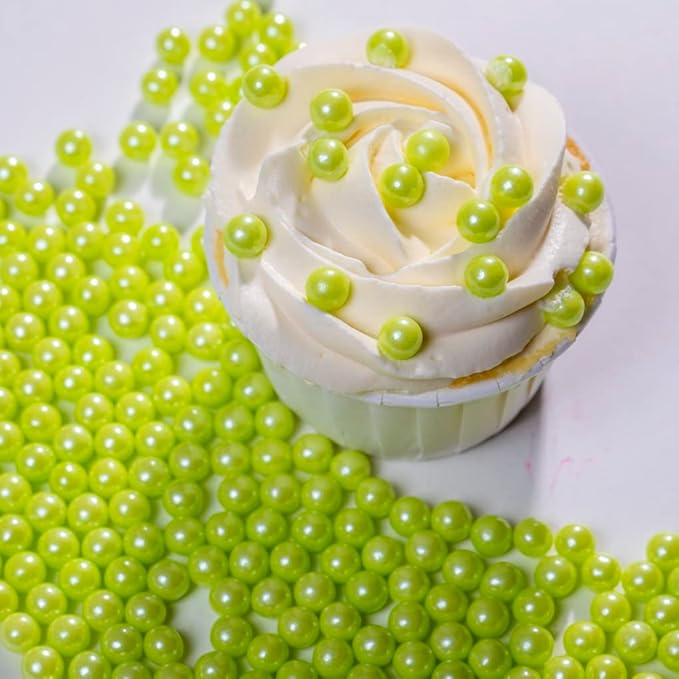 Light Green Sprinkles Edible Pearls,Cake Sprinkles 130g 4.6OZ,Cookie Sprinkles,Sugar Pearl, Edible Candy Pearls for Cake Cupcake Decorationg (7mm-lightgreen)