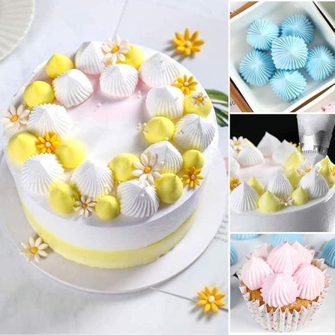 4 Pack Stainless Steel Seamless Piping Icing Tips FO2 FO6 9FT R22L, Large Piping Nozzle, Cake Decorating Tools for Cupcake Baker