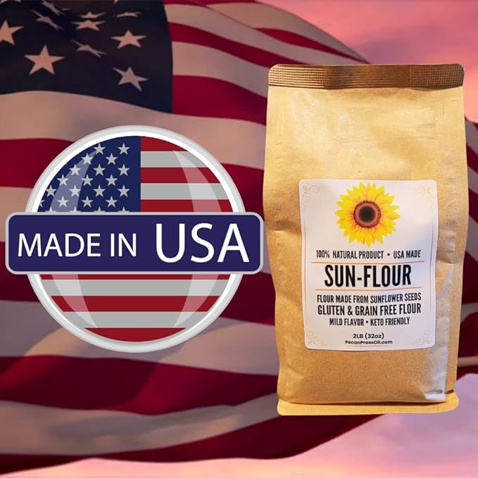 The Pecan Press Pure Sunflower Flour, 2 lb, Gluten Free, High Protein, Cold-Pressed, Resealable Bag