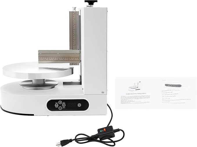 200W Automatic Cake Decorating Machine, 4-12 inch Cake Cream Spreading Machine Birthday Cake Cream Smooth Coating Decoration Rotation Speed 60-320rpm for Cake Shops, Dessert Shops (White)