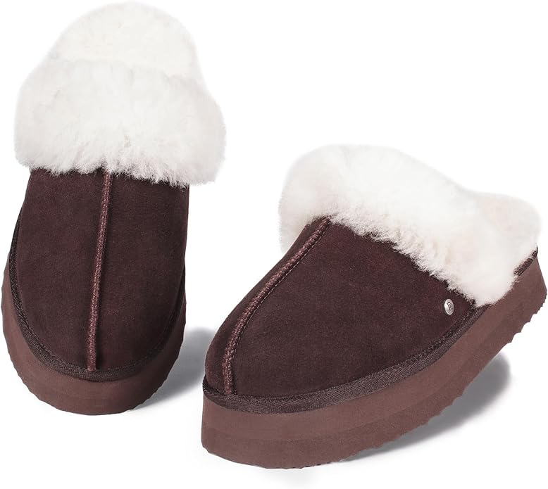 Parfeying Women's Sheepskin House Slippers Indoor Outdoor Shearling Shoes for Women
