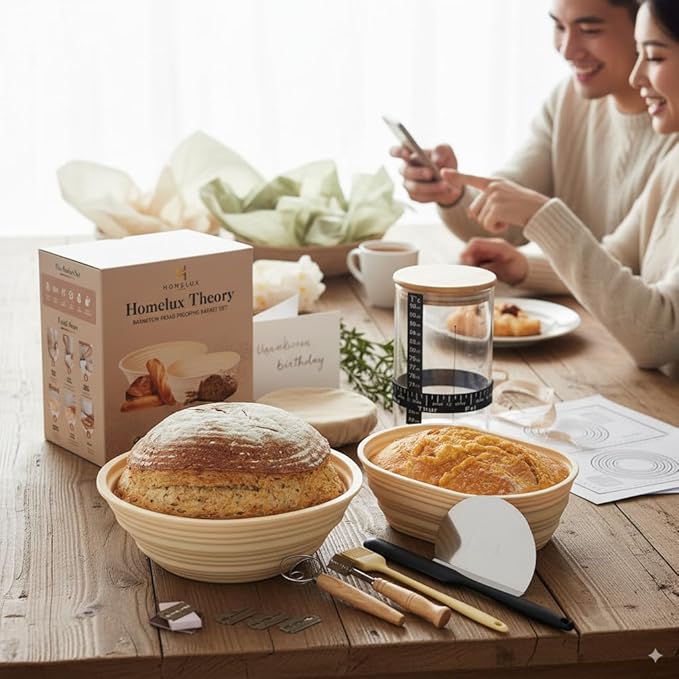 Sourdough Starter Kit, 14pcs Bread Making Kit & Sourdough Bread Baking Supplies Kit, Banneton Basket Kit for Sourdough Proofing with Bread Baking bowl for Artisan Breads (Yellow) by HOMELUX THEORY