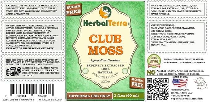 Club Moss (Lycopodium Clavatum) Glycerite, Dried Whole Herb Alcohol-Free Liquid Extract 2 oz