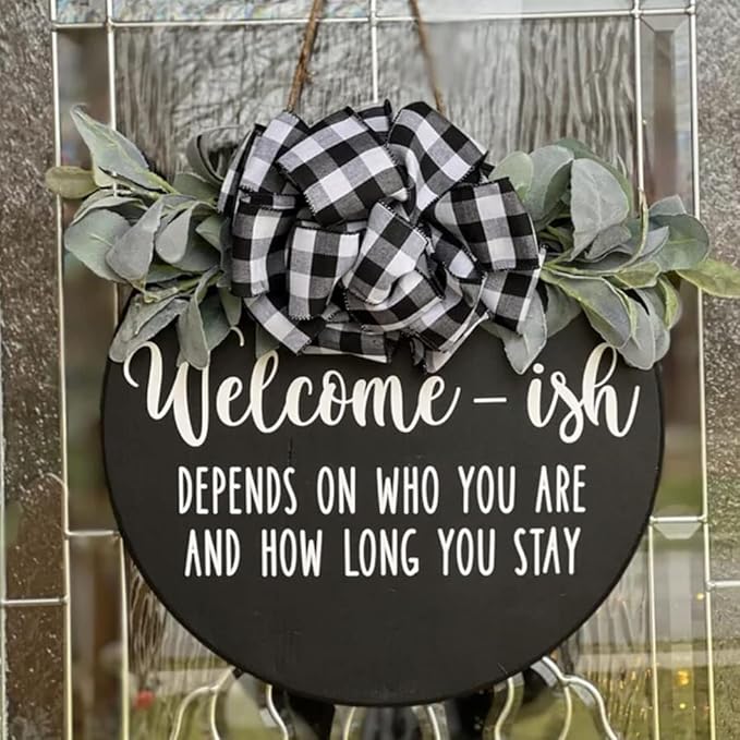 Welcome Stencils for Painting 12” Oh Hello Stencils Welcome-ish Stencil Gather Plastic Templates for Drawing on Wood/Mat/Round Door Hanger
