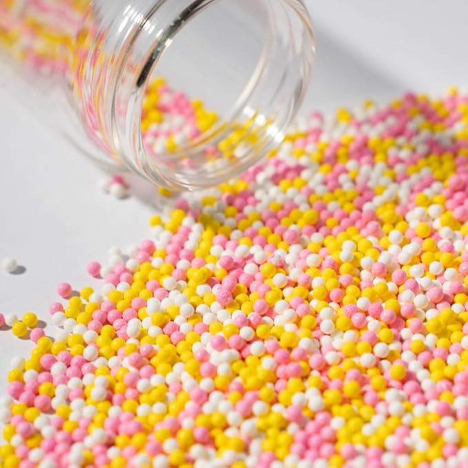 Nonpareils Sprinkles 130g/4.6oz , White Pink Yellow Edible Pearl Sprinkles for Cake Decorations, Baking, Ice Cream, Cookies, Cupcake Topper Edible Pearls Sprinkles - White Sugar Pearls for Cake Decorating 130g/4.6oz (2mm Yellow Pink)