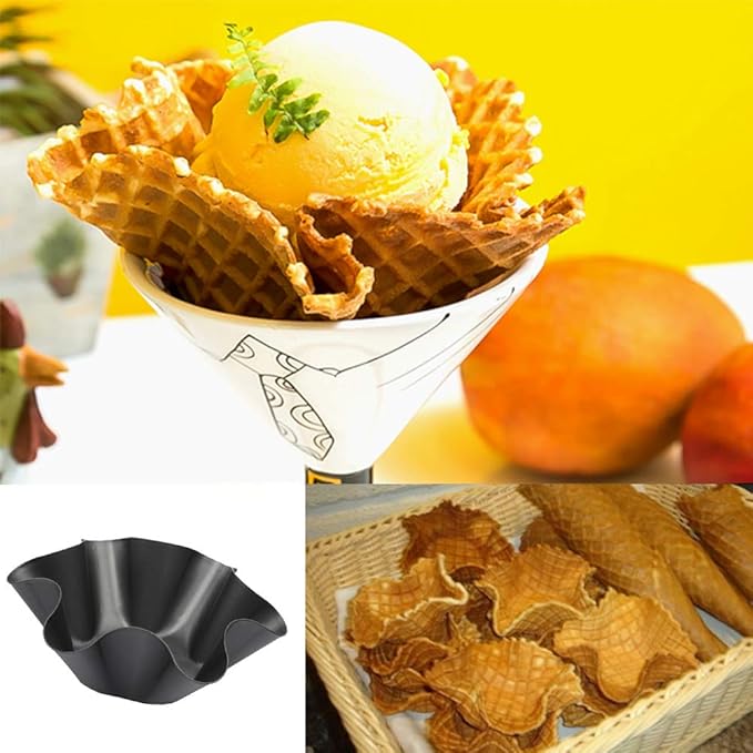 Tortilla Pan Set - 6 Pack Carbon Steel Non-Stick Taco Salad Bowl Tortilla Shell Maker Black Baking Pans with a Silicone Potholder and a Basting Brush (Small)