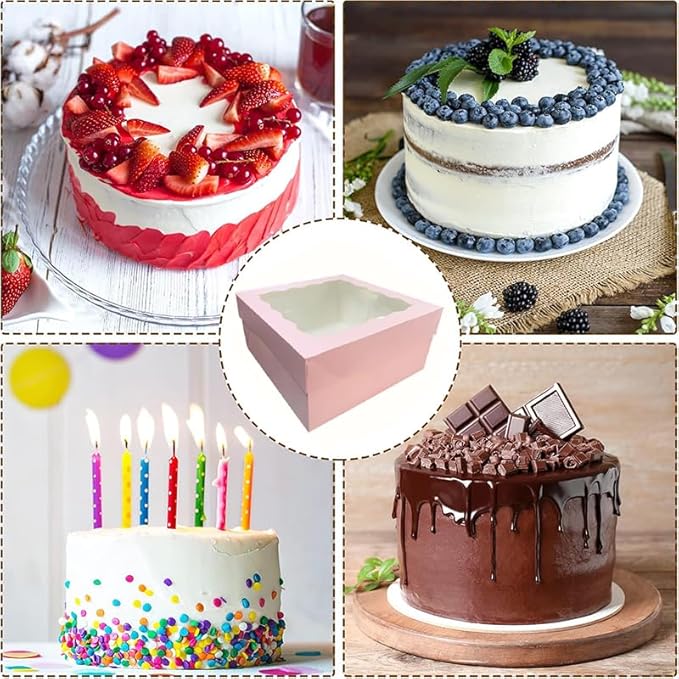 Generic 18Pcs (12.2x12.2x5.9 in) Cake Boxes+18 Cakeboard+1 stickers with Display Window for Gift Giving, Bakesale, Cupcakes, Dessert, Cookies, Pie, Macaroons, Donuts, Pastry, (Pink), 12CDGH