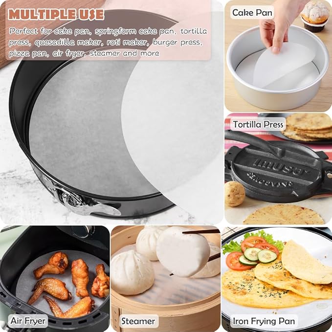 6 Inch Round Parchment Paper, Set of 200, Non Stick Burger Patty Paper/Small Round Parchment Paper for Springform Pan, Round Cake pan and Smash Burger Press (4.5/5.5/7/8/9/10/12in Optional)