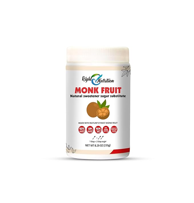 Right Nutrition Monk Fruit Sweetener With Erythritol, White Sugar Substitute From Monk Fruit Extract, Classic White Sugar Replacement for Baking, Coffee & Tea, Gluten Free, Low Carb, Non GMO, Keto.