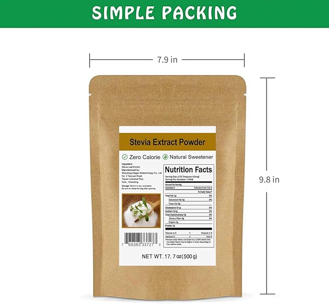 Pure Stevia Extract Powder without Erythritol 17.7oz(500g) - Highly Concentrated Stevia Powder Sweetener, Zero Calorie, No Artificial, Natural Sugar Alternative