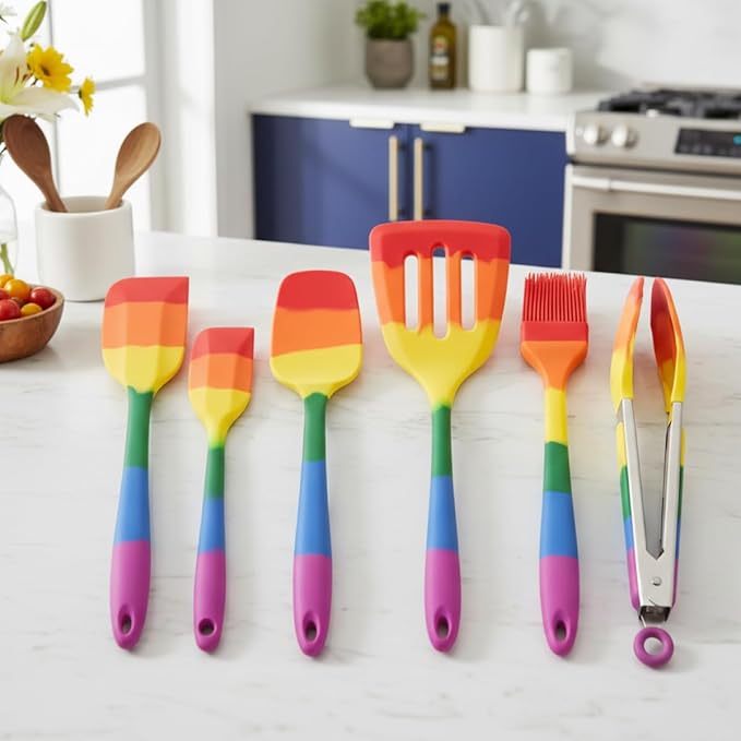 Cooking With Pride Non-Stick Slotted Turner, Heat-Safe Silicone With Iron Core, 12-Inch