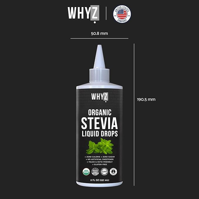 Organic Stevia Liquid Drops Pure Liquid Stevia Extract, Zero Calorie Sweetener for Coffee, Tea & Baking Keto Friendly Sweetener Drops, 8 fl oz, 1,823 Servings