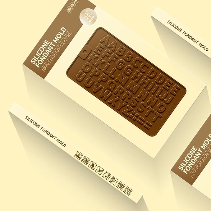 Silicone Letter Number Molds,Reusable Chocolate Molds with Happy Birthday Cake Decorating Symbols(Brown 2pcs)