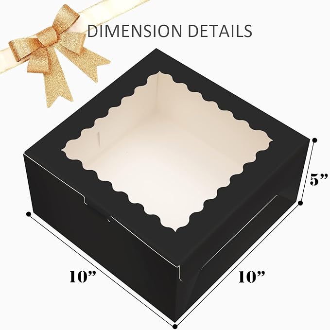Bakepacker 36pcs 10x10x5 Inches Black Cake Boxes with Window 18-Packs, 10 Inch Bakery Boxes (18 Cake Boxes +18 Cake Boards Included)
