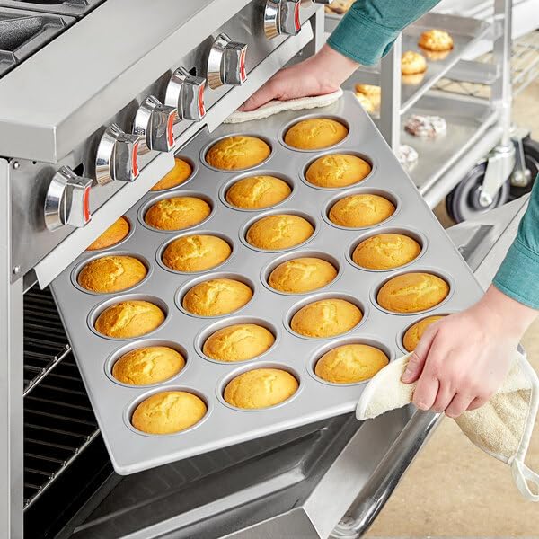 24-Cup Jumbo Muffin Pan, Aluminized Steel, Silicone Glazed, 18 x 26 Inch, 7 oz Capacity per Cup, Silver, Commercial Grade