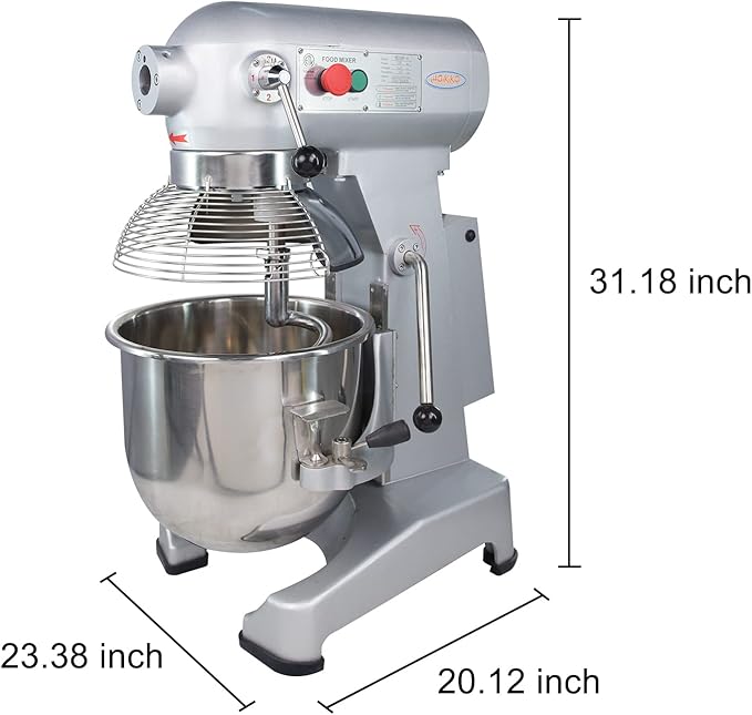 Hakka Commercial Food Mixer 4 Funtion, 20Qt Dough Mixer Machine with Stainless Steel Bowl 3 Speeds Adjustable Dough Hooks Whisk Beater Stand Mixer With Safety Guard, 1100W, 110V