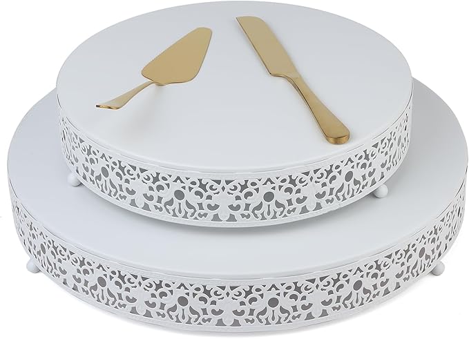 MTJYQTF White Cake Stand Set - Metal Round Cupcake Dessert Stand with Cake Cutting & Cake Spatula for Party, Candy Table Display for Wedding Birthday Baby Shower Housewarming Party CS003-pan-white