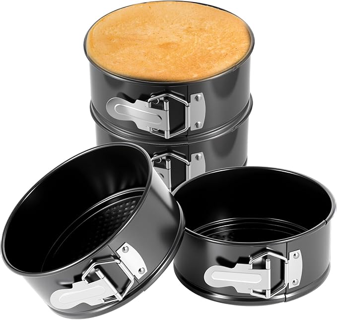 4 PCS 6 Inch Black Springform Pan with Removable Bottom Carbon Steel Mini Cheesecake Pans Round Springform Cake Pan with Stainless Steel Spring Buckles for Baking Kitchens Restaurant