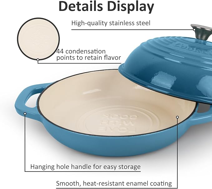 Premium Enameled Cast Iron Dutch Oven for Bread Baking | Non-Stick 5QT Oval Bread Oven with Lid | Perfect for Sourdough, Loaf, and Artisan Baking (Round Blue, 5 QT)