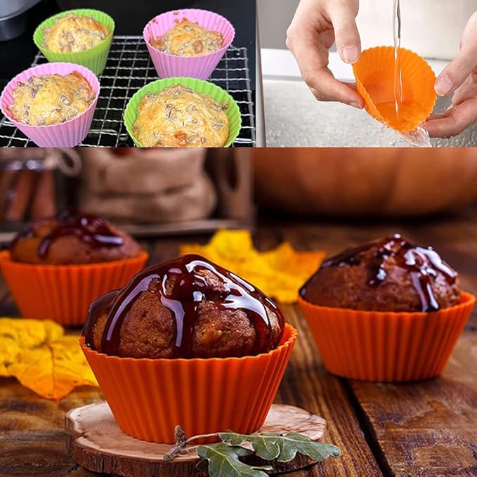 Extra Large Silicone Cupcake Baking Cups 12 Pack, 3.54 Inch Cupcake and Muffin Liners, Reusable Jumbo Silicone Baking Cups Easy to Clean, Great for Cupcake, Muffin, Mousse