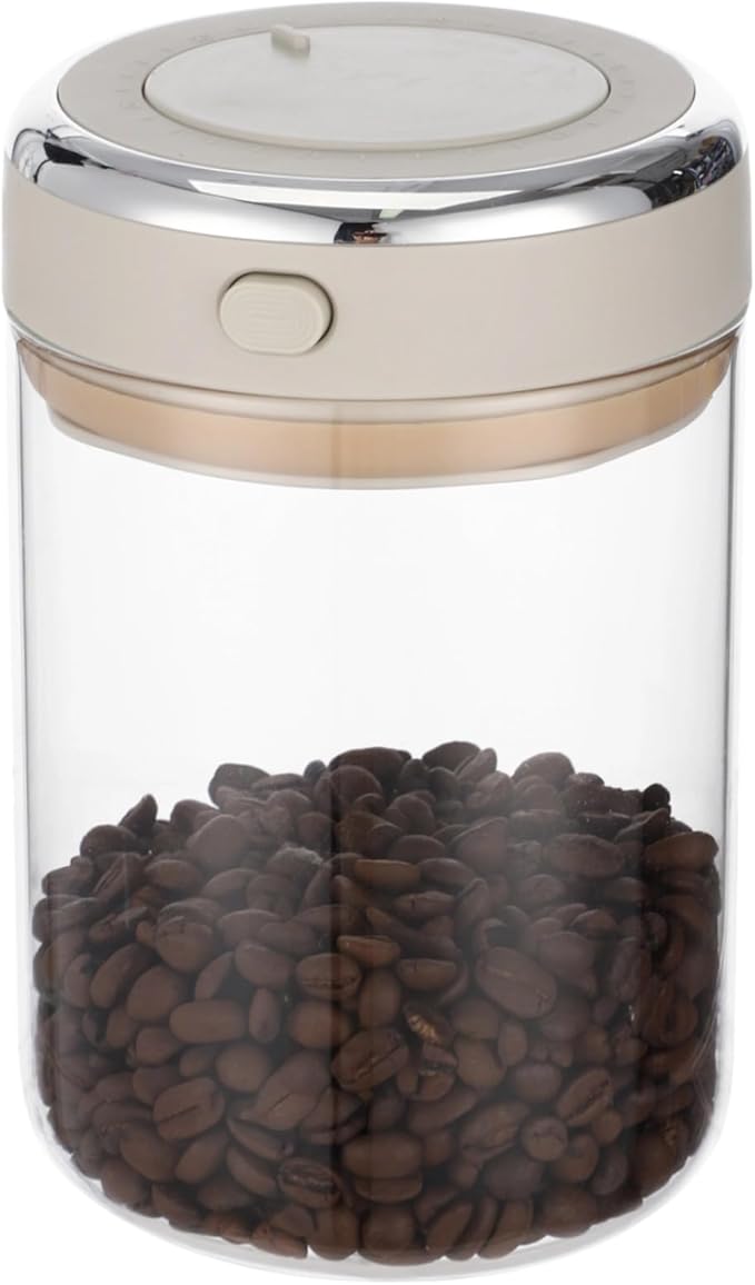 Glass Coffee Canister 1100ml, Airtight Coffee Bean Storage Jar with One-Way CO₂ Vent, Date Tracking Dial & One-Press Seal Lid, High Borosilicate Glass Coffee Container for Tea Sugar
