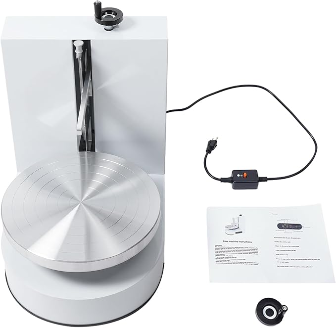 200W Automatic Cake Decorating Machine, 4-12 inch Birthday Cake Cream Spreading Machine Cream Smooth Coating Decoration Adjustable Speed w/LCD Display for Cake Shops, Dessert Shops (White)