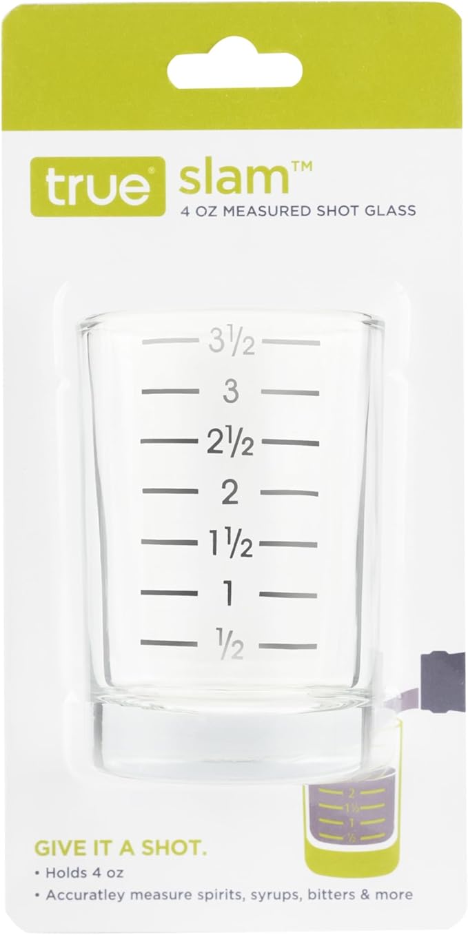 True Slam Tall glass shot Glasses, Prinked Half oz. Measurements for Cocktails, Bar Accessory Cups, Party Shot Cups, 4oz