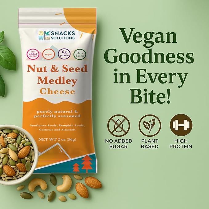 Snacks Solutions Nut and Seed Medley (2 oz - Pack of 8, Variety Pack) Natural and Perfectly Seasoned, Sunflower Seeds, Pumpkin seeds, Cashews and Almonds, Kosher and Gluten Free