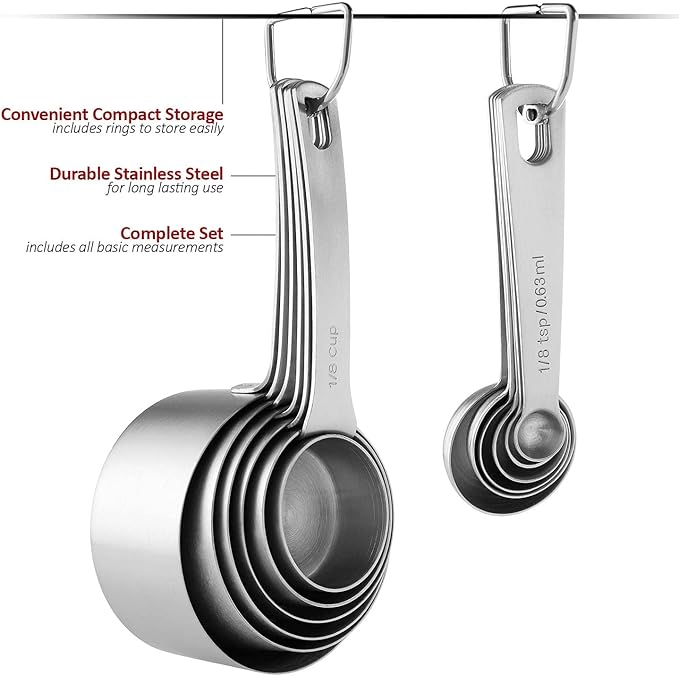 Stainless Steel Measuring Cups and Spoons Set, Heavy Duty 12 pcs set, 6 Measuring cups and 6 Measuring Spoons (1)