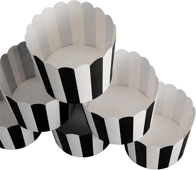 50 Pack Muffin Liners Baking Paper Cups Black and White Stripes Cupcake Liners Elegent Muffins Baking Cups Cupcake Wrappers for Birthday Parties, Weddings, Bottom Dia 2.36 Inch