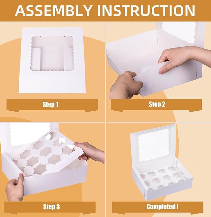 2-Set Cupcake Boxes Hold 12 Standard Cupcakes, Food Grade Cupcake Holders Bakery Carrier Boxes with Windows and Inserts for Cupcakes, Muffins and Pastries (White-2 Pack)