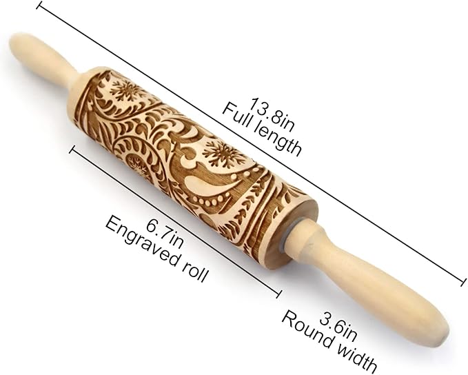 Embossed Wisteria 1 Rolling Pins - Patterned, Flower, Engraved, 3D for Wedding, Holiday, Christmas, Mother, Friends
