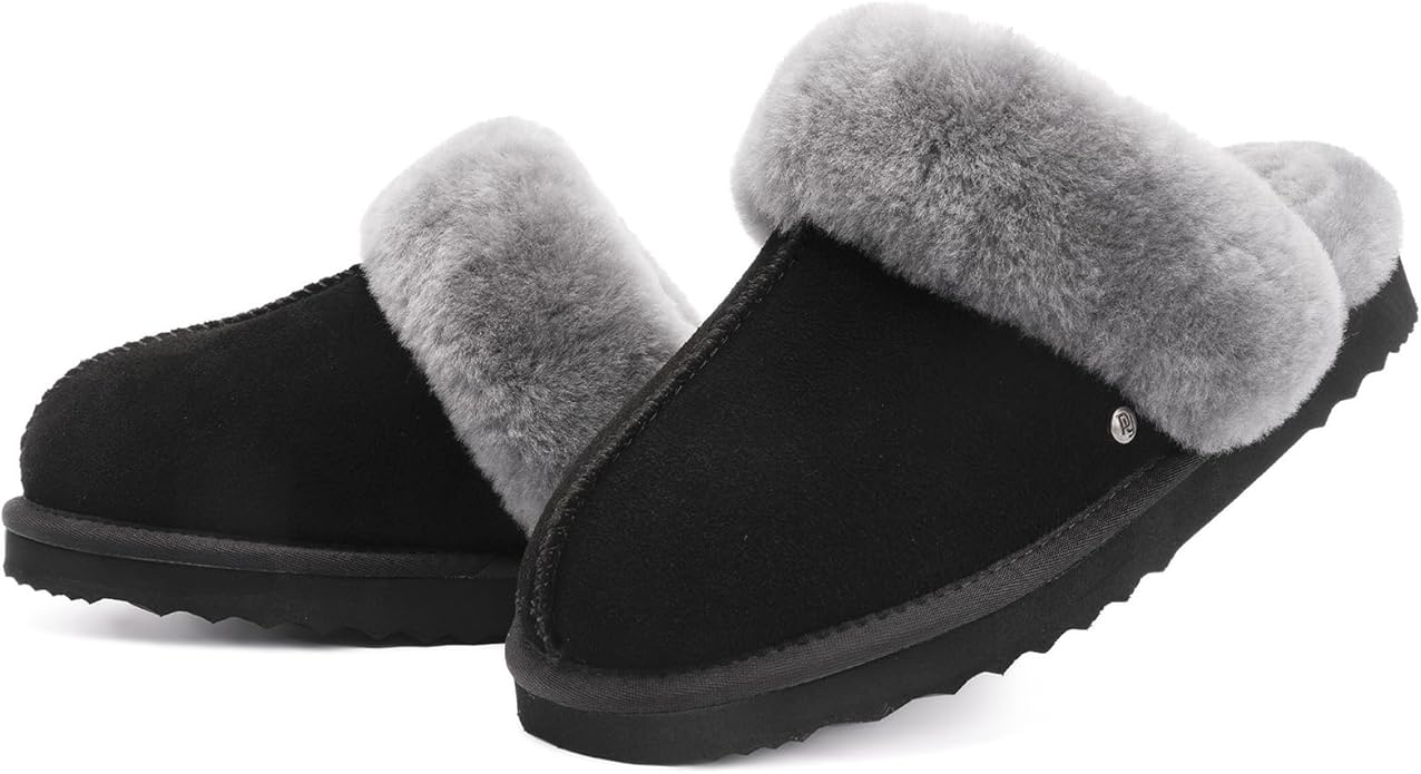 Parfeying Women's Sheepskin House Slippers Indoor Outdoor Shearling Shoes for Women