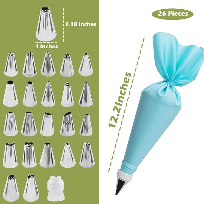 Hendiy Piping Tips, 26 Pieces Frosting Piping Kit Stainless Steel Icing Tips, Pastry Tips for Cake Decorating with Reusable Piping bag and Coupler