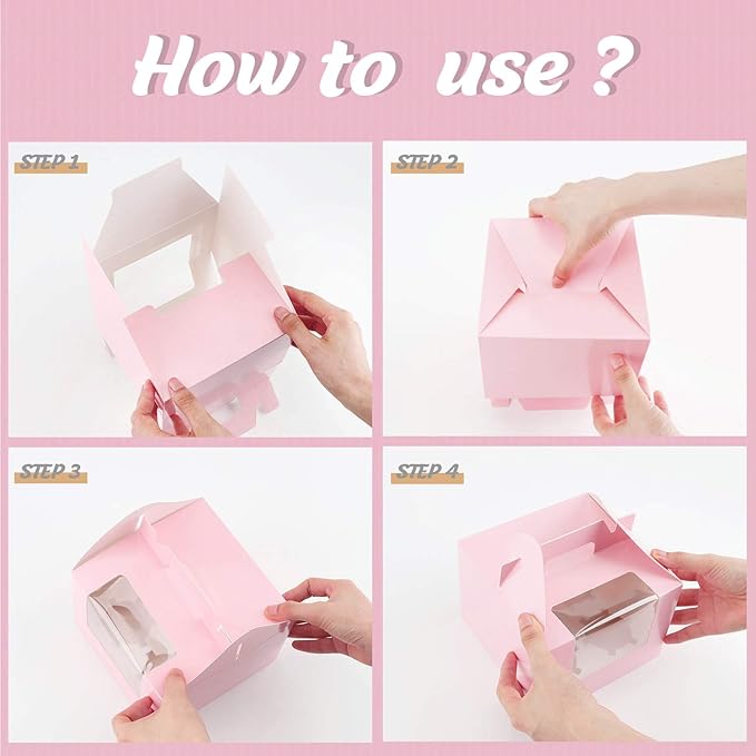 EUSOAR Cupcake Treats Gift Boxes, 5.9" x 5.9" x 4.3" 50Pcs Cupcake Carrier Boxes with insert and Display Window, Bakery Wrapping Party Favor Pastry Packing Take-Out Muffin Carry Boxes Container