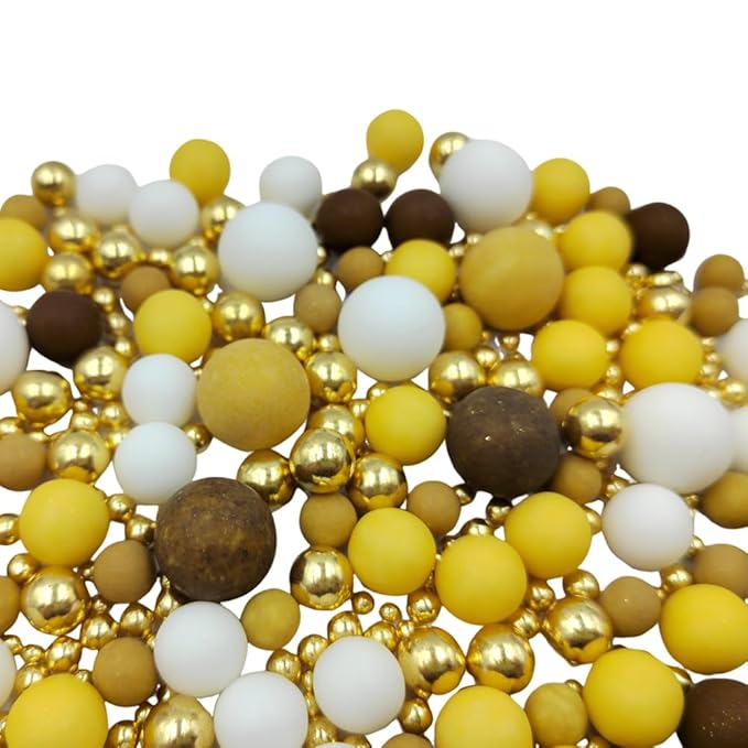 Edible Pearl Sugar Sprinkles Brown Yellow White and Gold Candy Mixing Size Baking Edible Cake Decorations Cupcake Toppers Cookie Decorating Celebrations Wedding Valentines Easter Halloween Christmas Supplies 120g/ 4.23oz