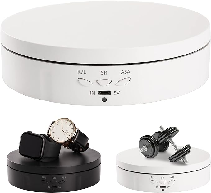 22 lbs Motorized Rotating Display Stand for Jewelry, 360 Degree, Automatic Mute Rotating Display Stand, Electronic Turntable with USB Charging Port for Display, Photography Products, Cupcakes, Toys