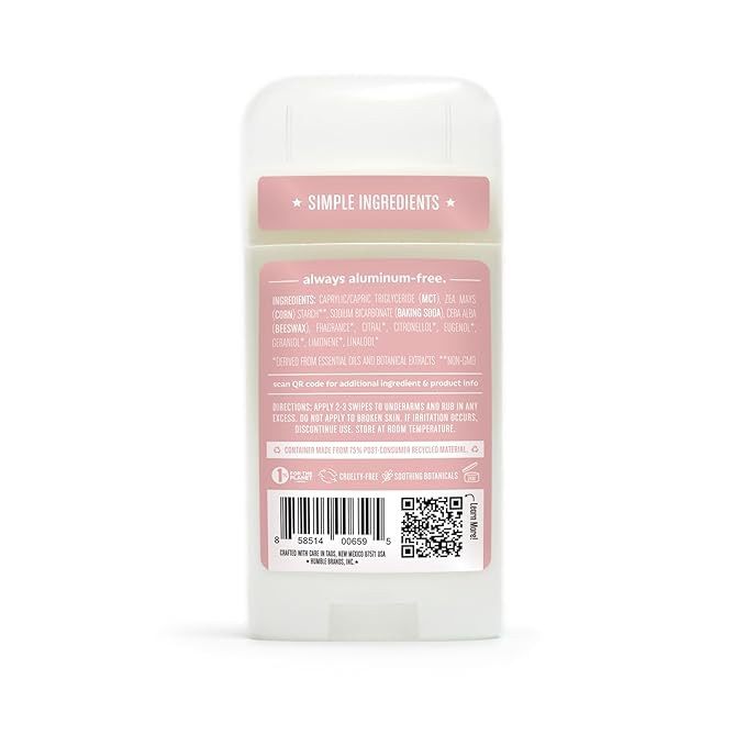 HUMBLE BRANDS Original Formula Aluminum-free Deodorant. Long Lasting Odor Control with Baking Soda and Essential Oils, Moroccan Rose, Pack of 1