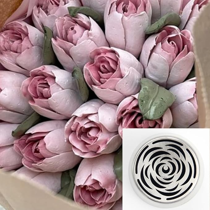 Extra Large Russian Piping Tip Set - 6 Stainless Steel Marshmallow Buttercream Framing Nozzles for 3D Roses Tulip Cake Decorations and Marshmallow Bouquets, Includes 1 Cleaning Brush(6G)